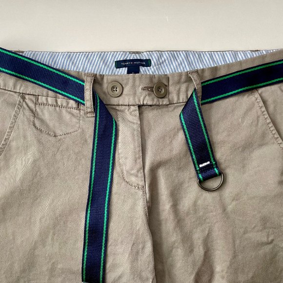 Tommy Hilfiger 2 Lot Ladies 12 Cropped Straight Leg Pant w Belt Blue Tan Bundle - Picture 14 of 16